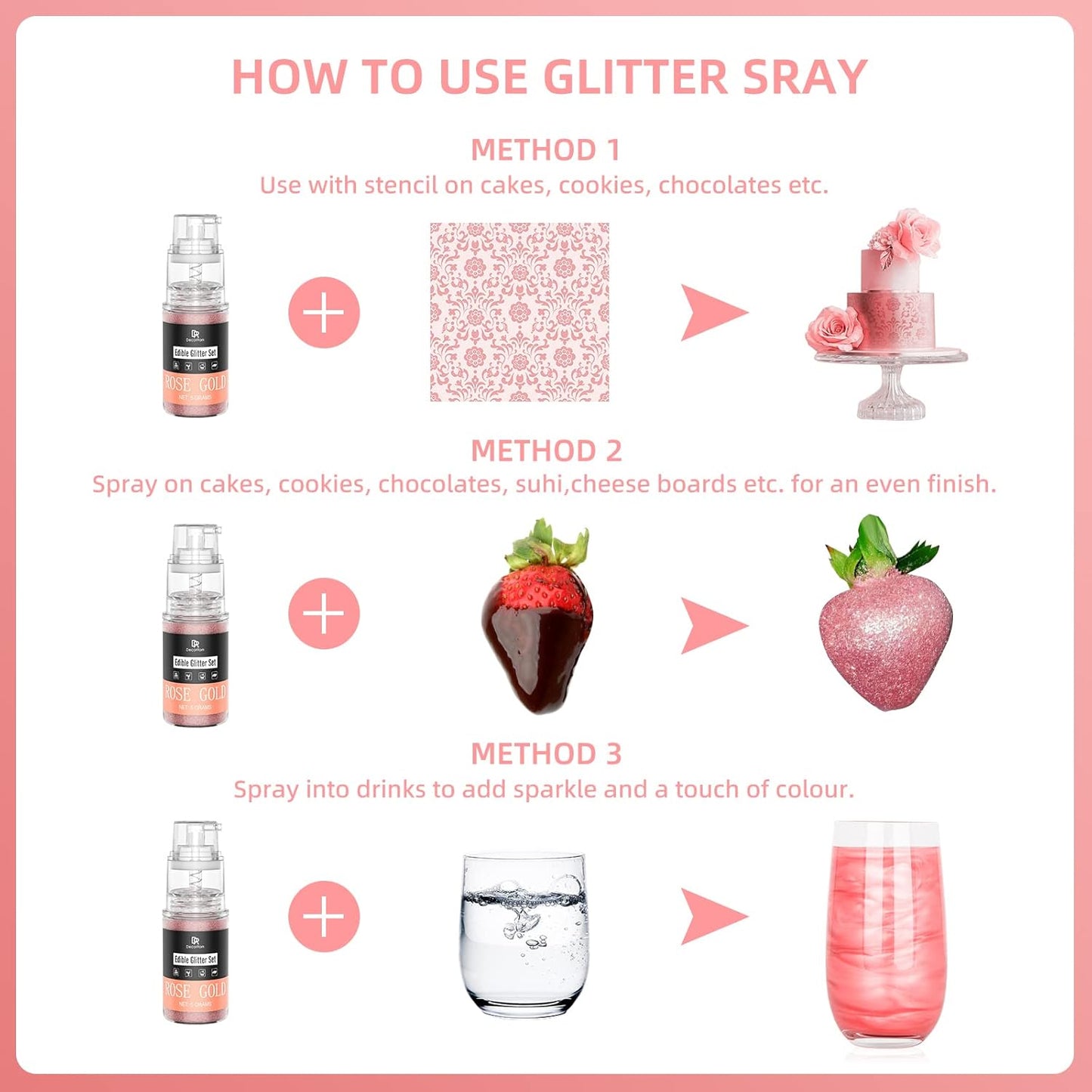 Edible Glitter Spray - 3/4oz Luster Dust Edible Food Grade Glitter Shimmer Dust Powder for Cocktails, Drinks, Cake Decorating - Metallic Food Coloring Powder for Wine, Candy, Cookie, Icing (Black)