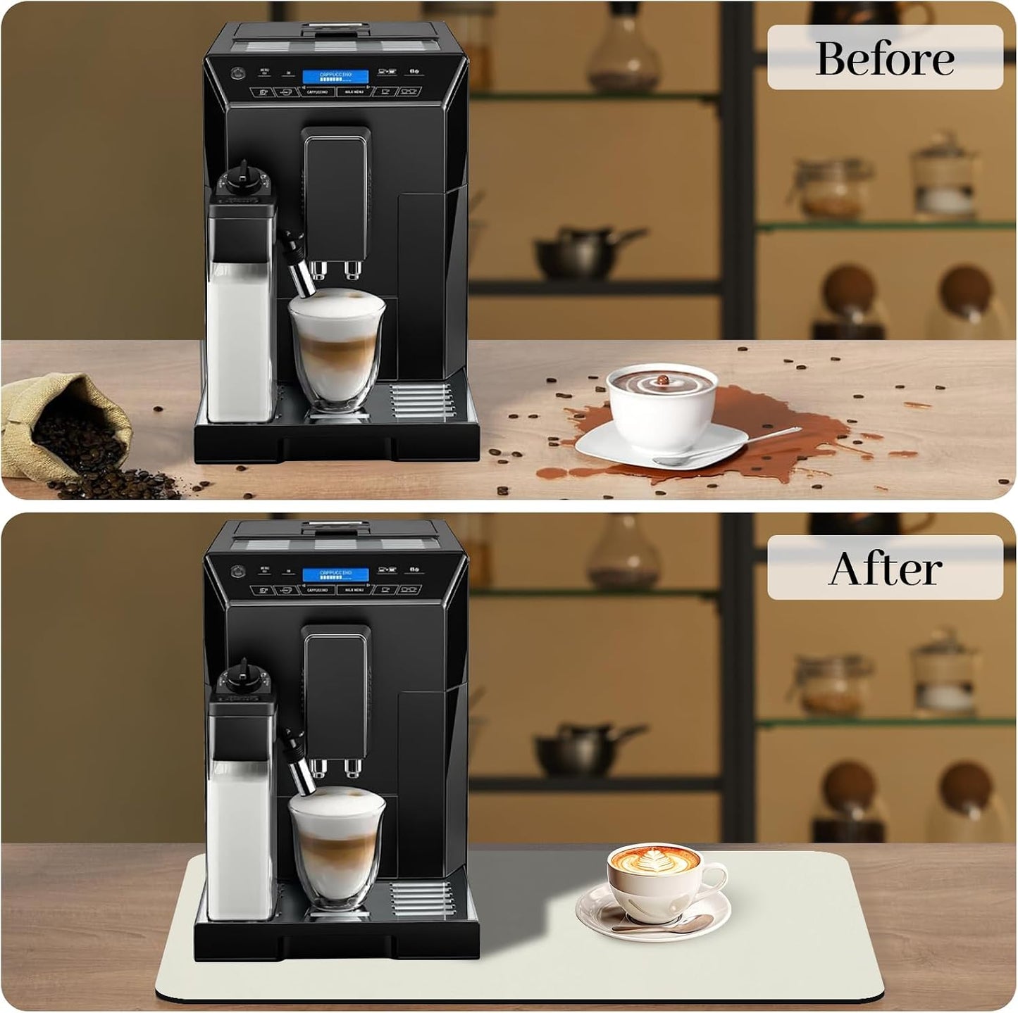 Bloss Drying Mat, Coffee Mat - Off White - 16"x24" | Absorbent / Hides Stains / Rubber Backed - Dish Drying Mat Fits Under Coffee Maker or Espresso Machine