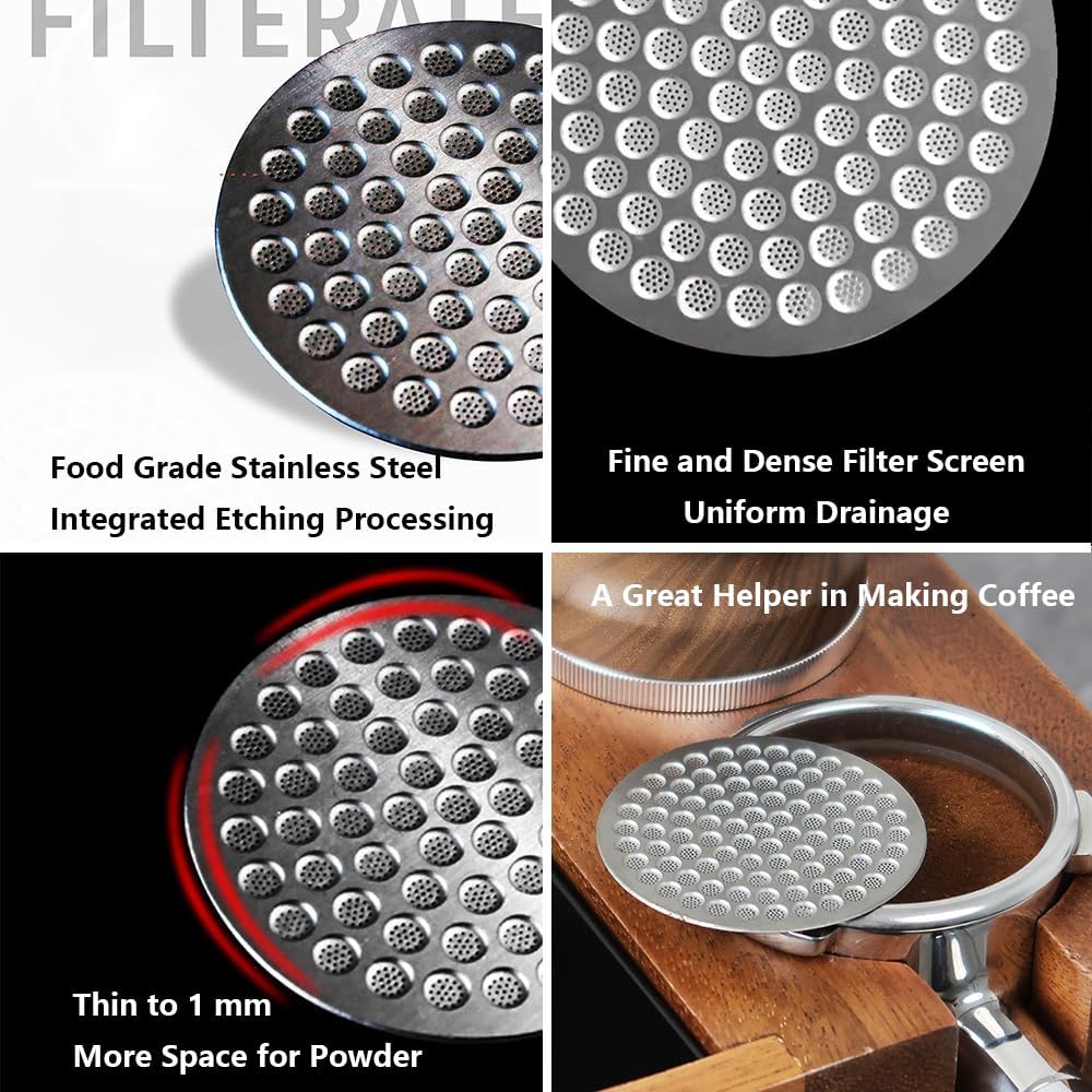 Puck Screen Reusable Mesh Coffee Filter for Espresso Portafilter Basket with Silent Puck Screen Ejector Coffee Grounds Remover Knock-Free Air Blower Kit (51mm Puck Screen)
