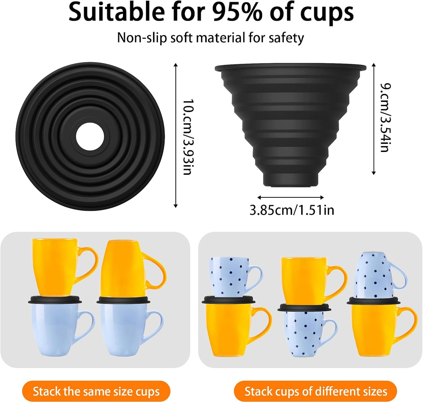 Mug Stacker &amp; Storage Organizer – Expandable, Stackable Cup Holder for Kitchen Cabinet or Pantry – Space-Saving Solution for Tea Cups &amp; Coffee Mugs (6Pcs Black)