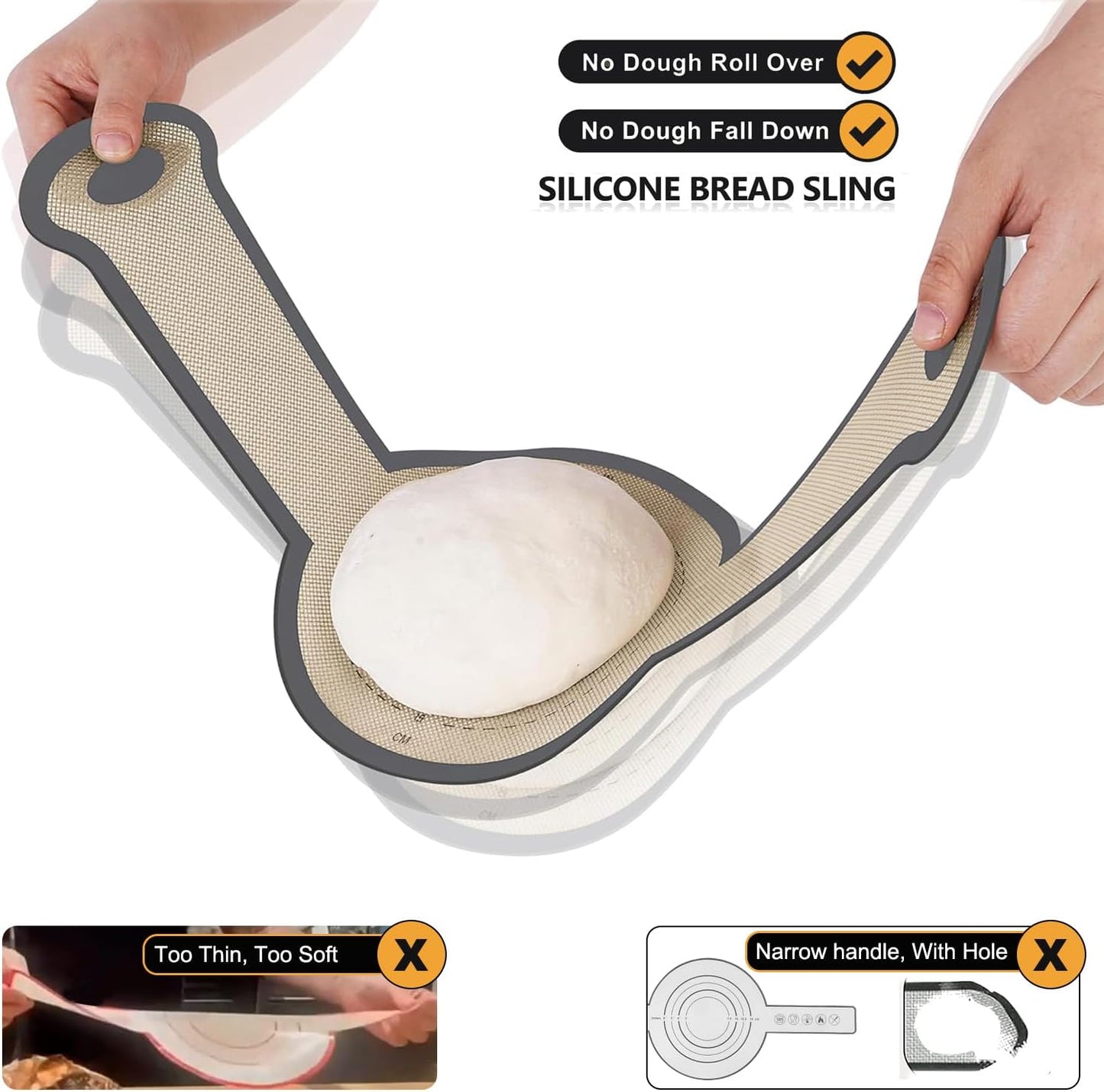 Silicone Bread Sling, Round and Oval Dutch Oven Baking Mat with Upgraded Handles, Non-Stick &amp; Easy Clean Baking Mat to Transfer Sour Dough Easily, 2 Pcs Reusable Bread Mat Set
