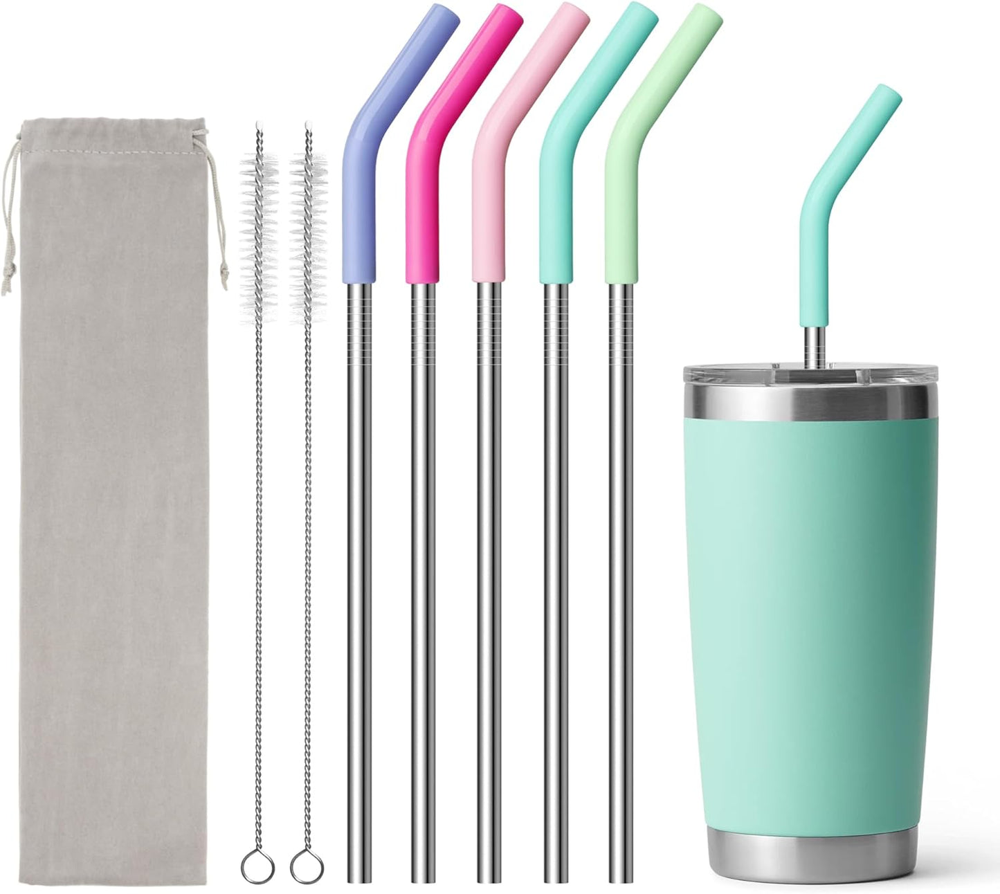 Stainless Steel Straw for 20 oz YETI Tumbler, 8.5in Metal Straight Straws Reusable with Silicone Tip
