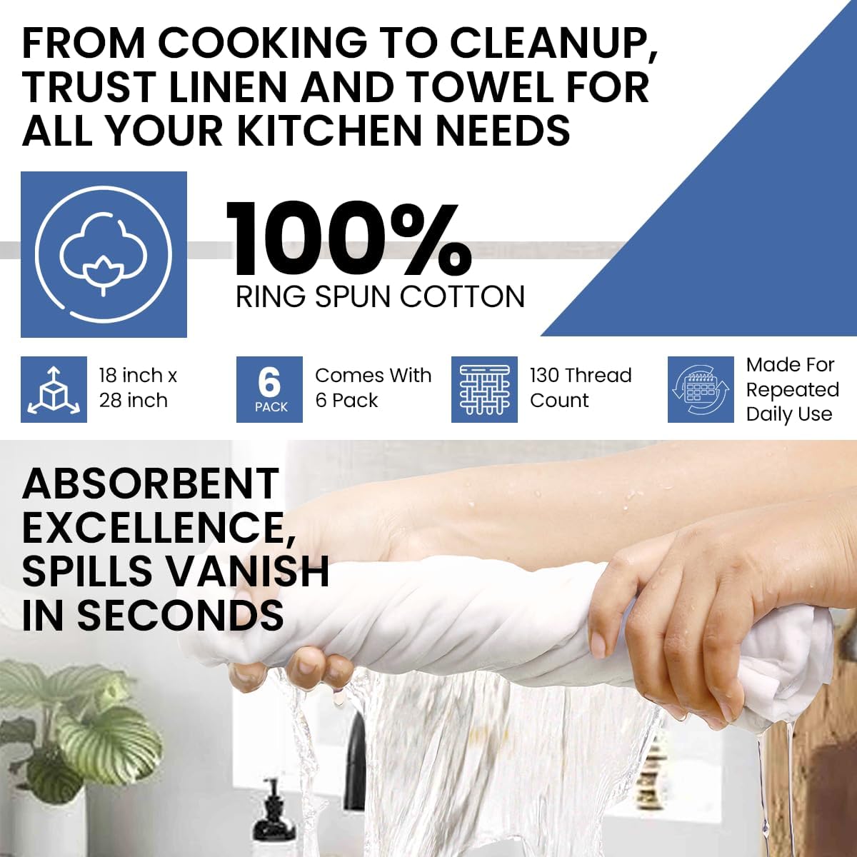 Flour Sack Towels - 100% Cotton Tea Towels for Crafts, Dish Towels for Kitchen, Embroidery, Cleaning, Baking (Pack of 6) - 18"x 28" | Tea Towels for Baking sourdough | Tortilla Towel