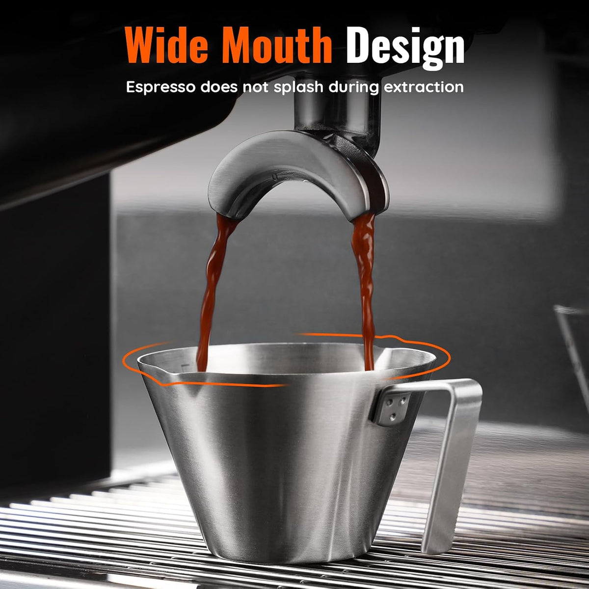 YARRAMATE Stainless Steel Espresso Shot Cup, 3.4oz (Silver, 2 Pack) | Heat Insulated Grip, Stackable, Dual-Scale Accuracy, Easy to Rinse Clean, Fits Espresso Maker