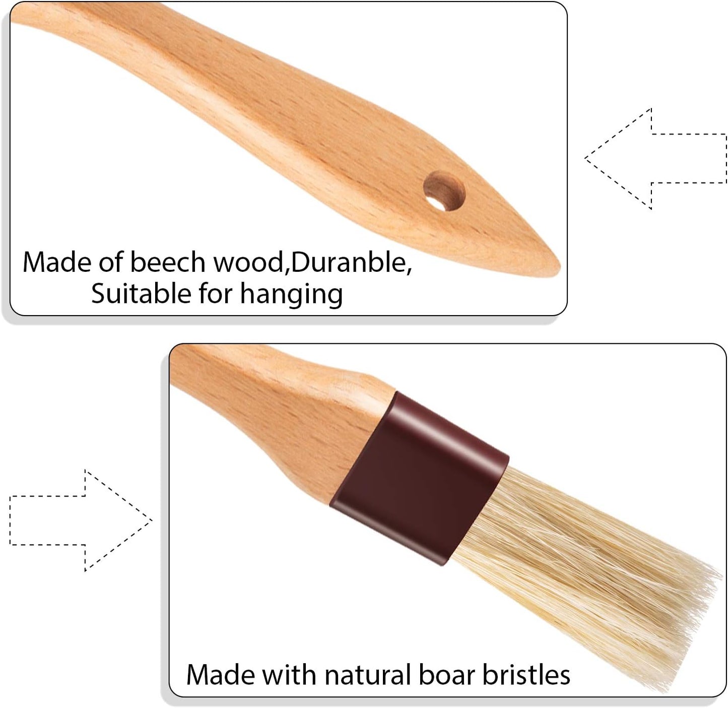 Boao 4 Pcs Pastry Brush, Natural Bristle Basting Brush for Cooking and Baking, BBQ Brushes for Butter, Baster, Oil, Egg, Sauce, Turkey, Grilling, Marinade and Kitchen Food(1, 2, 3 Inch)