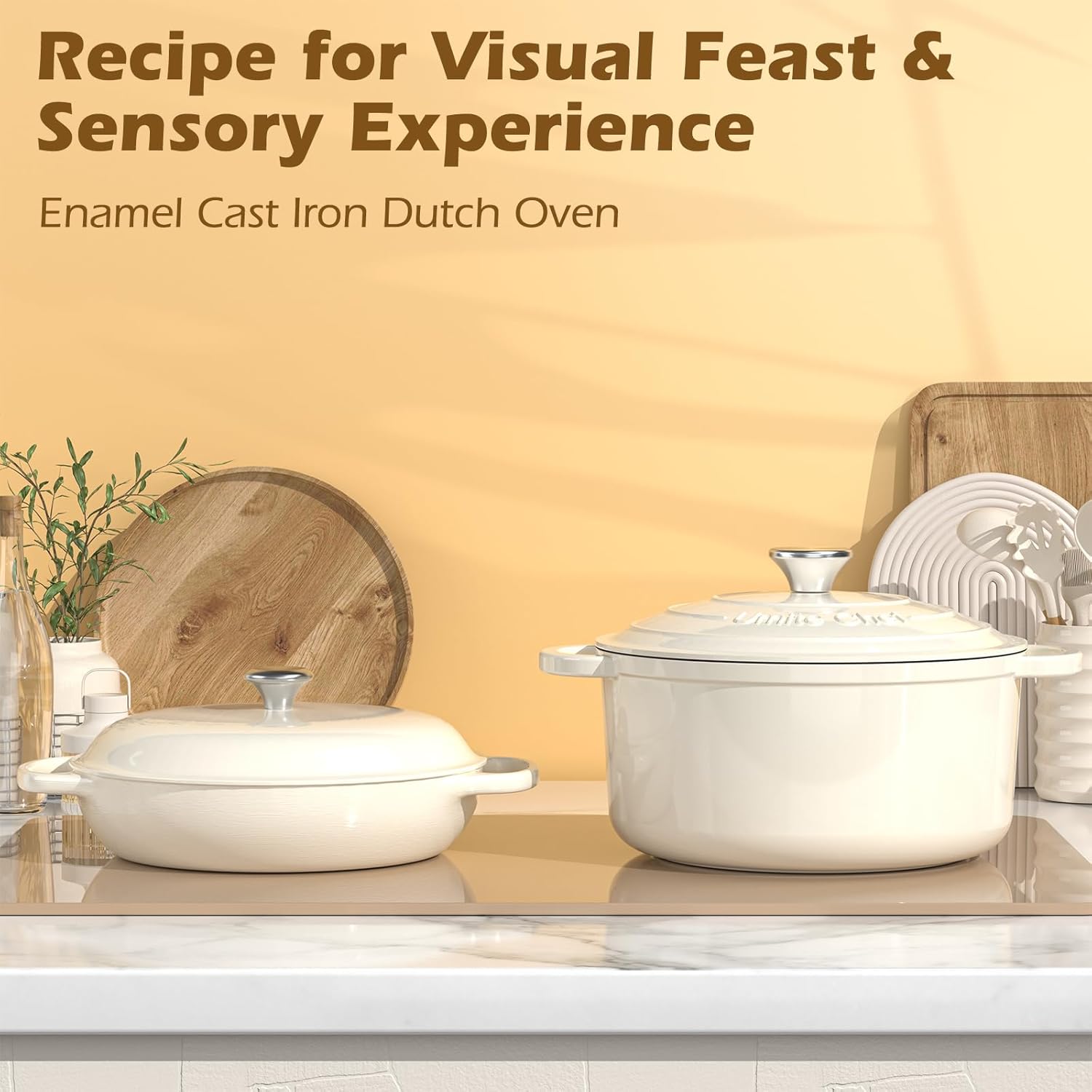 Enameled Cast Iron Dutch Oven - Umite Chef 5QT Pot with Lid & Cotton Potholders - Heavy-Duty Cookware for Bread Baking