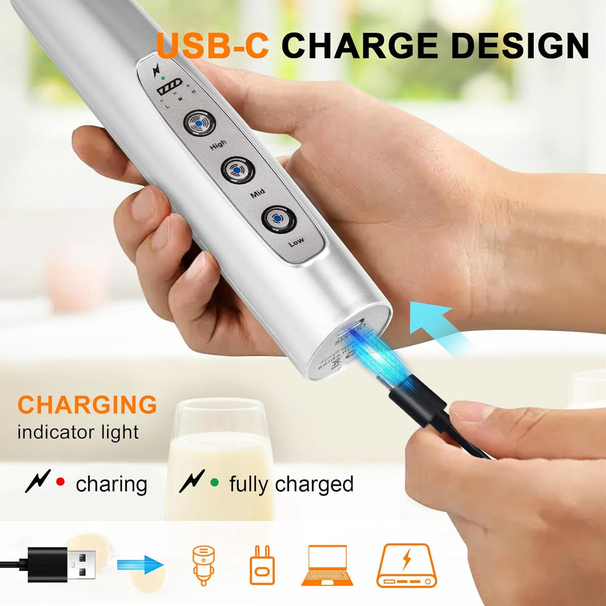YUSWKO Handheld Milk Frother Wand for Coffee