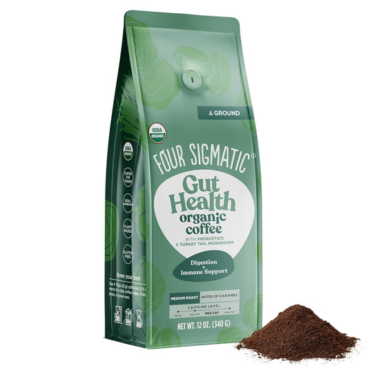 Four Sigmatic Gut Health Organic Ground Coffee | Medium Roast, Immune Boosting Probiotic Mushroom Coffee with Chaga & Turkey