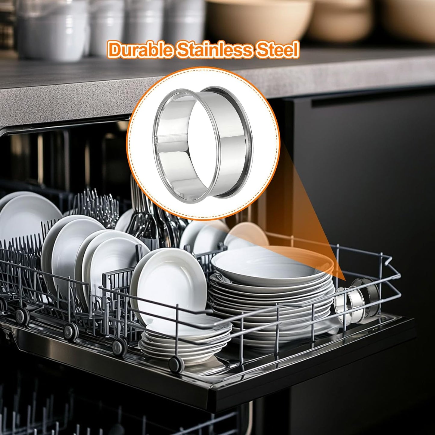 HARFINGTON 6pcs Crumpet Rings 2.36" Nonstick Round Cake Ring Stainless Steel Double Rolled English Pastry Rings for Kitchen Baking Crumpet Dessert, Silver