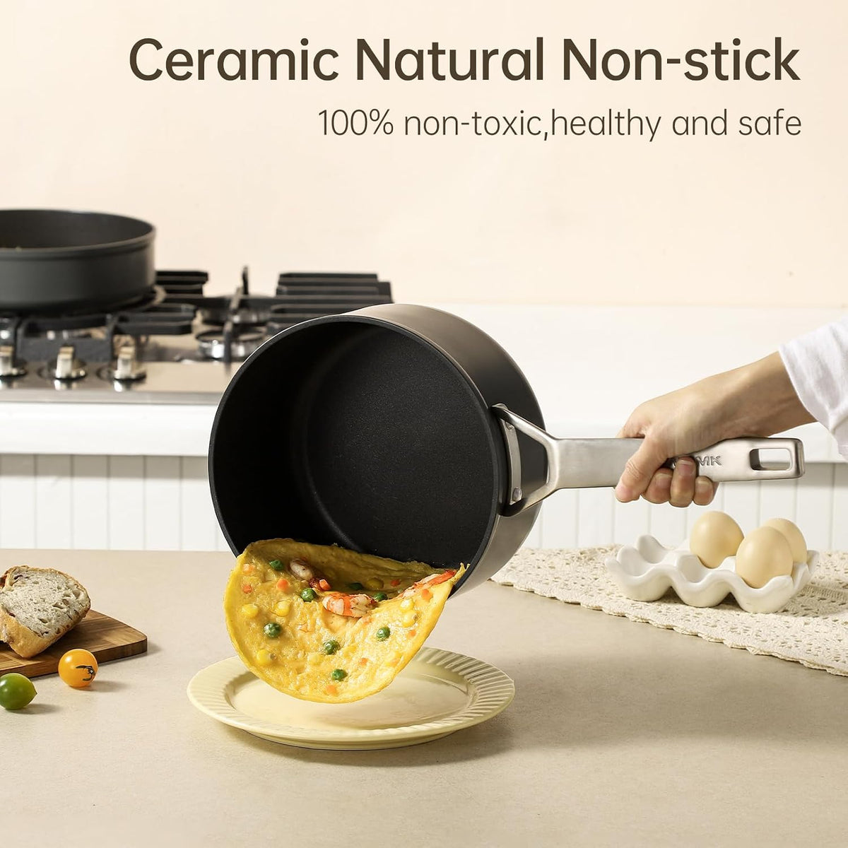 MSMK 1.5 Quart Saucepan with lid, Burnt also Non stick, Induction, Scratch-resistant, Small Cooking Pot