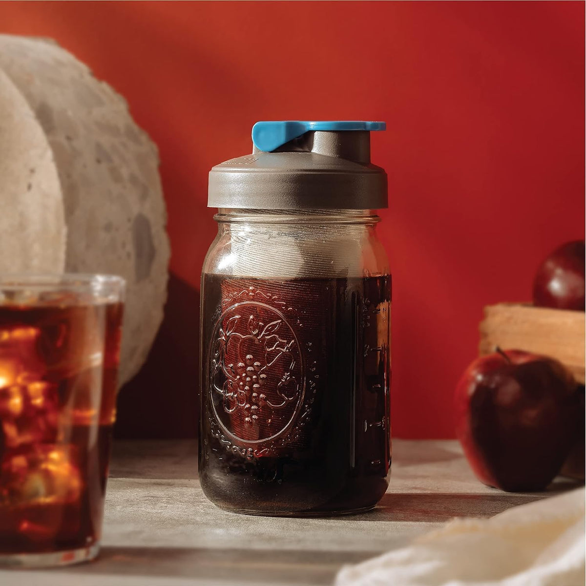 County Line Kitchen Glass Cold Brew Coffee Maker with Lid - Wide Mouth, 2 Quart (64 oz) - Heavy Duty, Leak Proof - Sun & Iced Tea Pitcher, Cold Brew Coffee, Breast Milk Storage, Water - Black