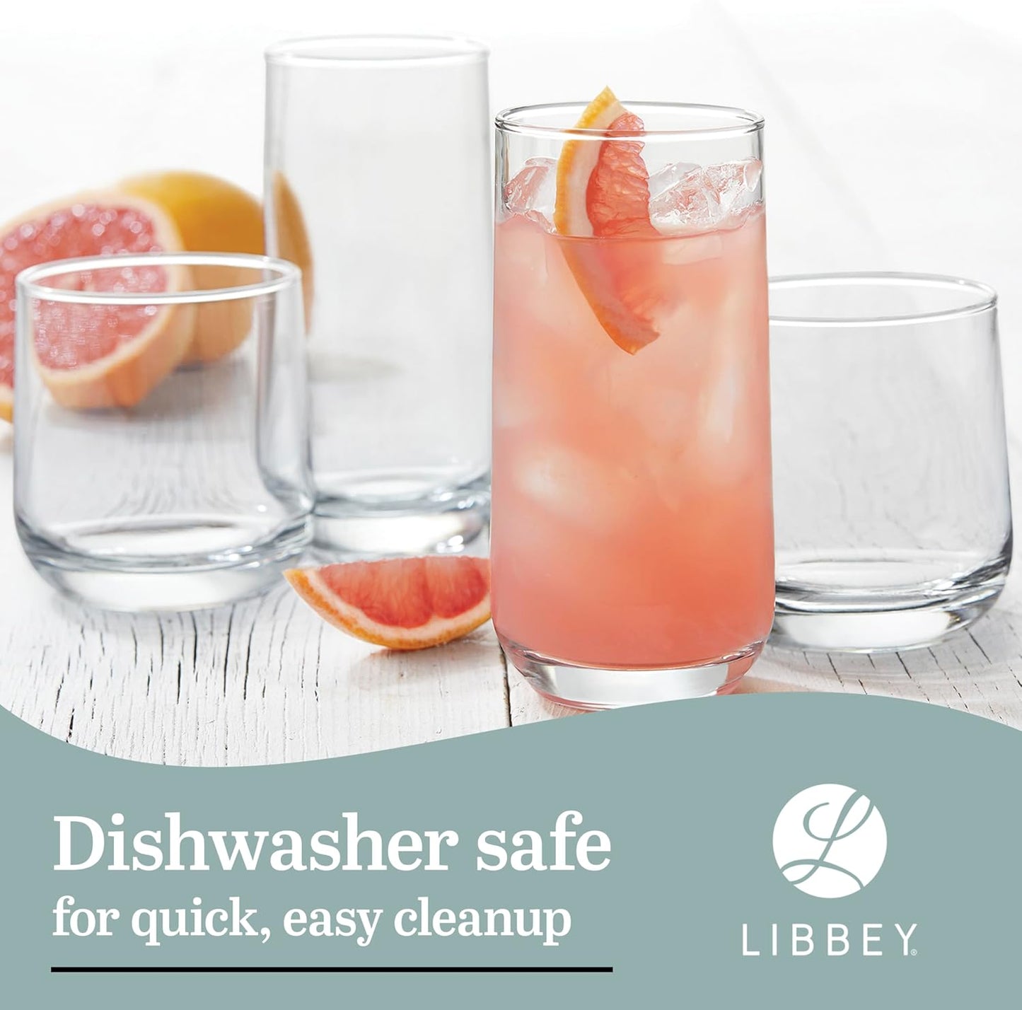 Libbey Ascent Tumbler &amp; Rocks Drinking Glasses Set of 16, Clear Glass Cups | 16.25 oz &amp; 12.25 oz Capacities Glasses for Water, Juice, Cocktails, and More with Curved Design and Dishwasher-Safe Care