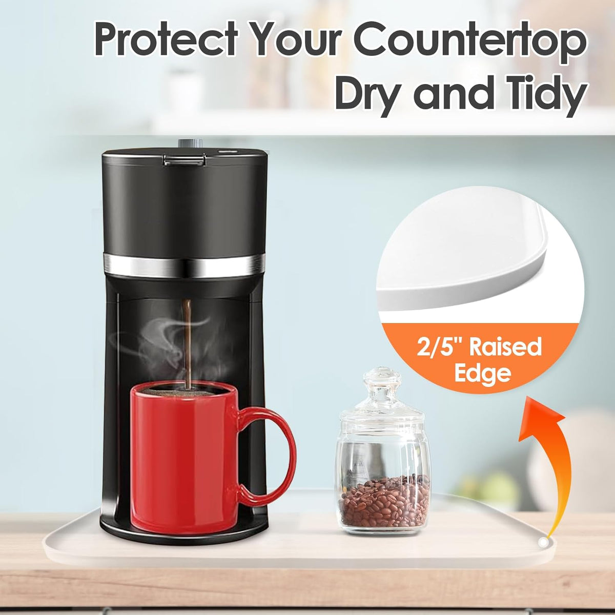 Silicone Coffee Maker Mat with Lip, 17.4'' x 10.6'' Heavy Duty Coffee Maker Mat for Countertops, Coffee Tray Fit Under Coffee Machine Appliance Automatic Machines Espresso Accessory, Translucent