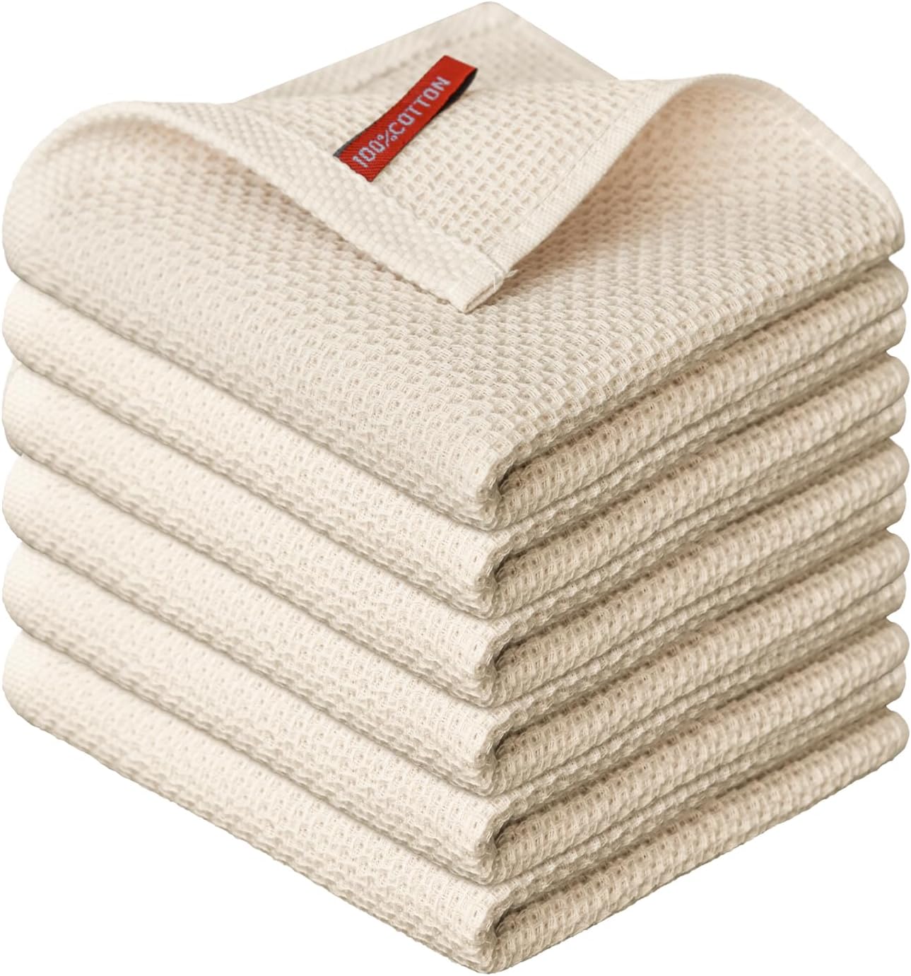 Artoid Mode 100% Cotton Beige Waffle Weave Kitchen Dish Cloths, 12x12 Inch Ultra Soft Absorbent Quic