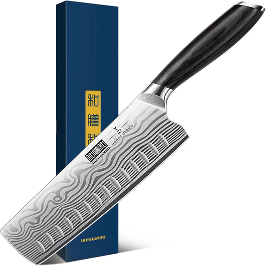 7 Inch Nakiri Knife, Japanese High Carbon Powder Steel Vegetable Cleaver Knife for Chopping, Razor Sharp Multipurpose Asian