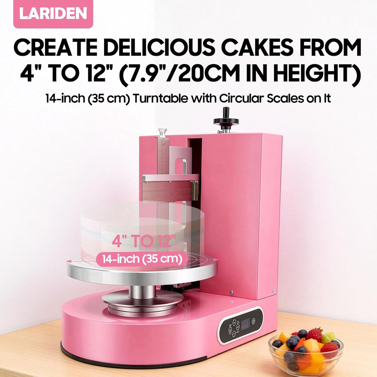 Cake Decorating Machine, Automatic Cake Cream Frosting Machine,Cake Icing Machine with Adjustable Scraper, for 4" to 12" Cake, 60-320rpm for Cake Dessert Shops, Home (Pink)