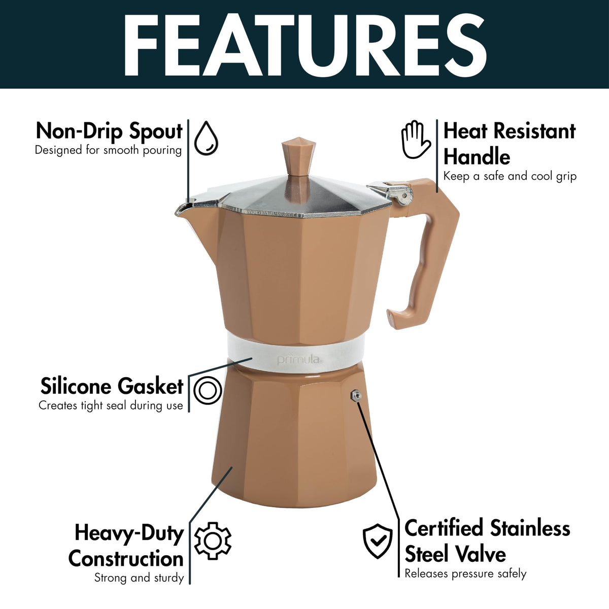 Primula Classic Moka Pot Stovetop Espresso and Coffee Maker, Italian and Cuban Cafetera for Rich Espresso Brewing, Durab