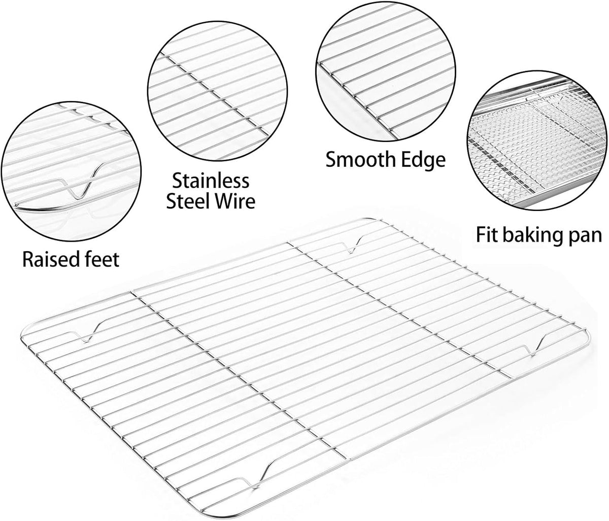 M MCIRCO Baking Sheet with Cooling Rack, Baking Mat Set, Set of 6 | Stainless Steel Cookie Pan with Cooling Rack, 2 Sheets + 2 Racks + 2 Mats,Baking Pan, Size 16 x 12 x 1 Inch Easy Clean