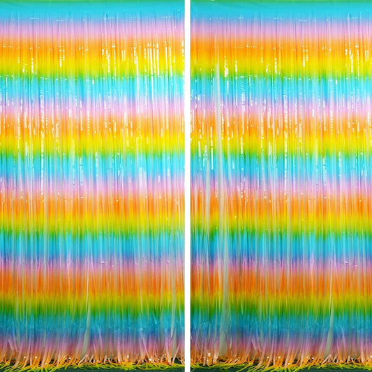 BRAVESHINE Colourful Tinsel Foil Fringe Curtains - 2Pcs 3.2x8.2ft Holidays Photo Booths Party Streamers Backdrop for Easter
