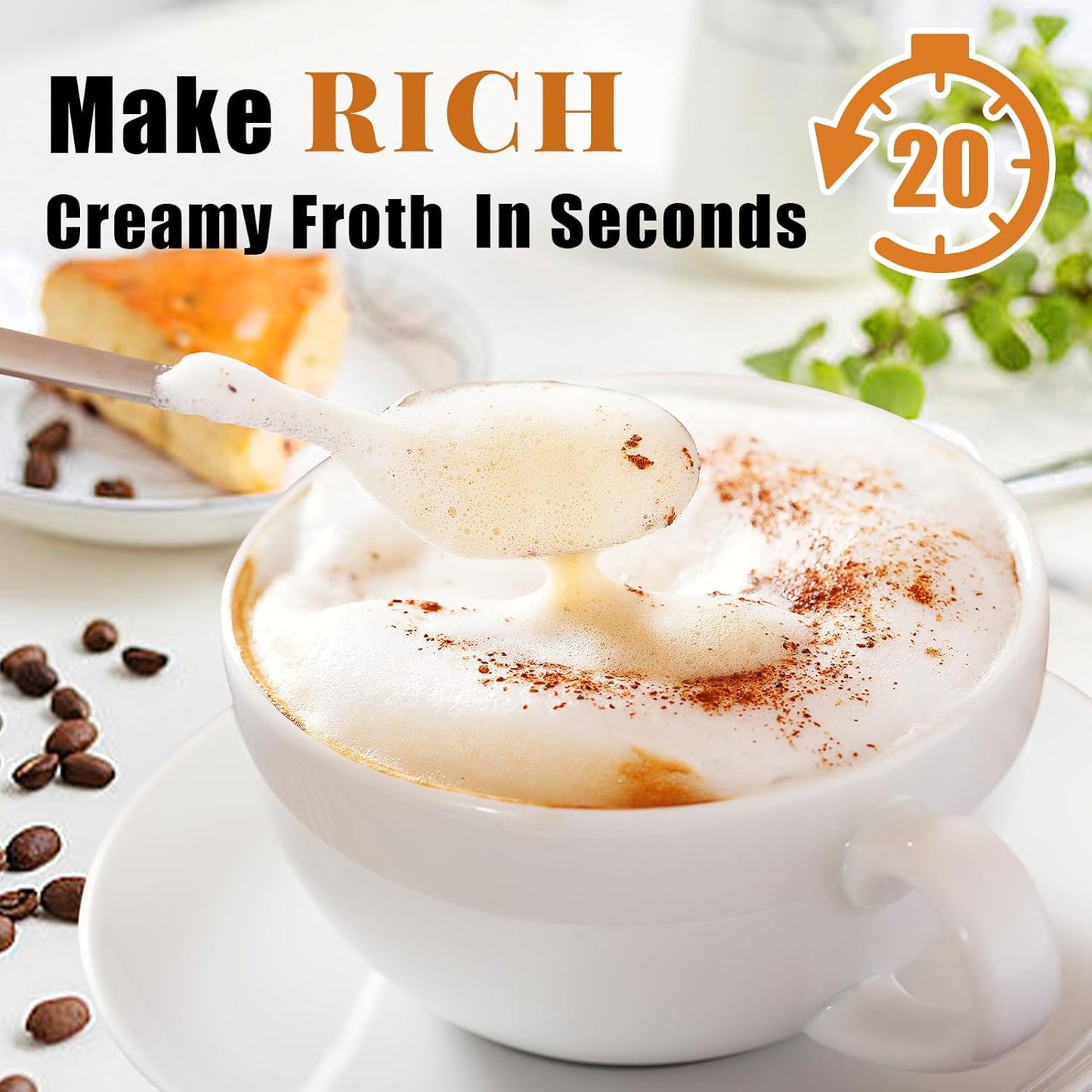 Nahida Orange Milk Frother Wand for Coffee, Frother Handheld Rechargeable Electric Whisk with 3 Heads 3 Speeds Drink Mixer Coffee Frother Foam Maker For Latte, Cappuccino, Hot Chocolate, Egg