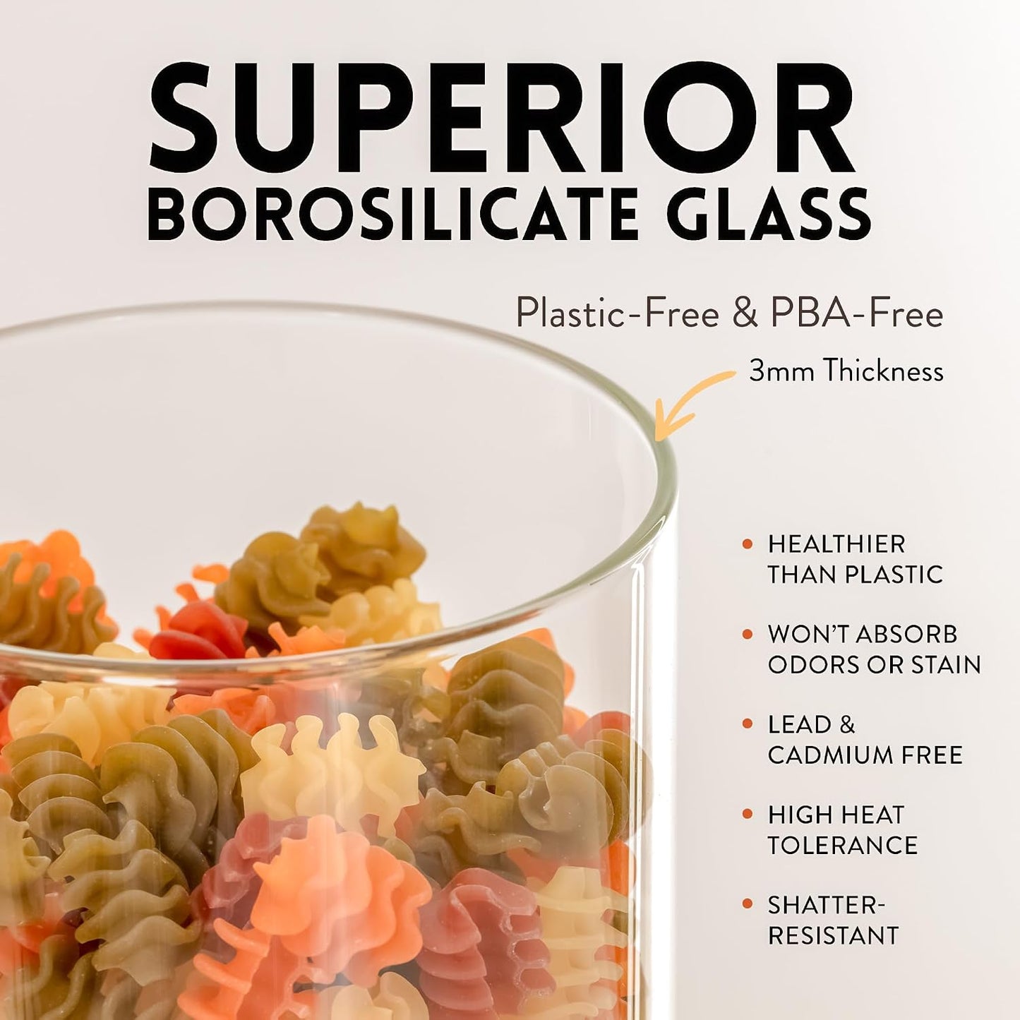 Glass Canisters with Airtight Lids Set of 6 (17.5 oz) - Borosilicate Glass Jars for Overnight Oats, Meal Prep &amp; Pantry Storage, Stackable, BPA-Free, Dishwasher Safe Kitchen Containers
