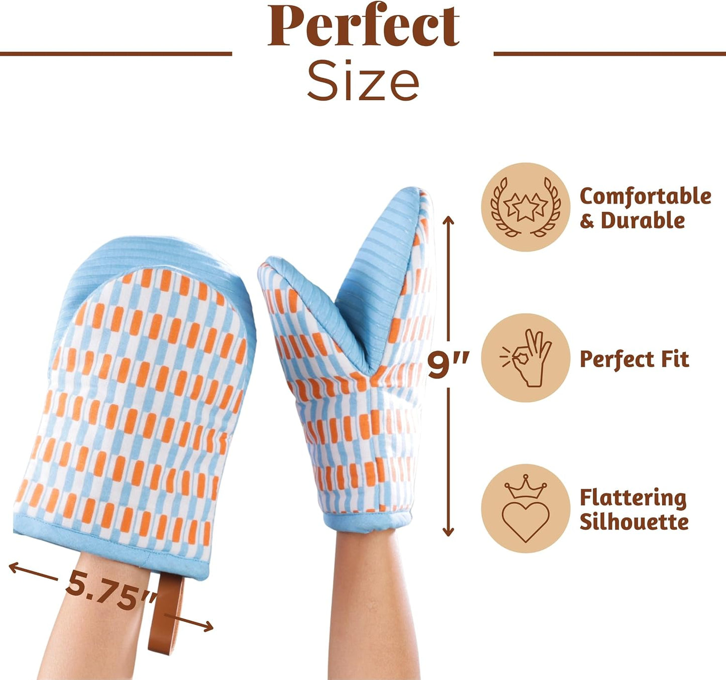 Folkulture Fall Oven Mitts, Orange, Set of 2, Heat Resistant - (5.75"x9") | 100% Cotton, Non Slip, Heat Resistant, Silicone, Cute Striped Mini Mits with Hanging Loop, Fall Kitchen Décor, Cooking Gifts