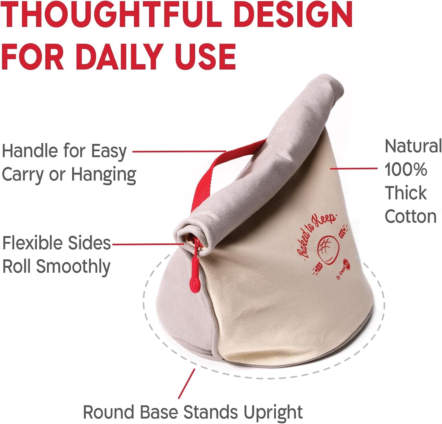 KNEADACE Sourdough Bread Bags for Homemade Bread, 2 Pack Reusable Cotton | Food-Safe TPU Lining, Freezer Safe, Machine Washable, Roll-Top with Zipper Closure, Eco-Friendly Bread Storage