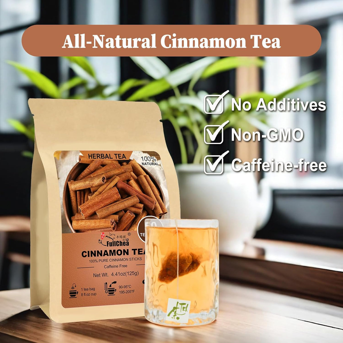 FullChea - Cinnamon Tea Bags, 50 Count, Cinnamon Stick Tea | Non-GMO and caffeine-free, warm spice flavor for relaxation and better sleep routines