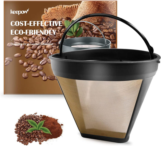 KEEPOW Reusable Coffee Filter Replacement 12-Cup, Compatible with Cuisinart Coffee Makers, Gold Tone Coffee Filter Basket
