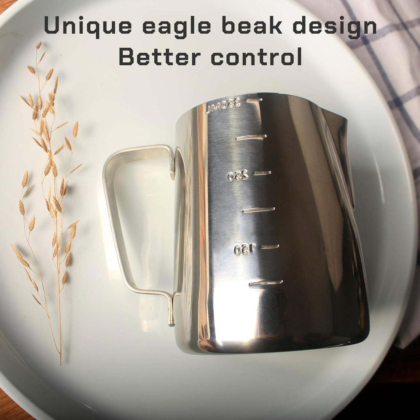 Milk Frothing Pitcher Steaming Pitchers Stainless Steel Milk/Coffee/Latte/Cappuccino Steam Pitchers Milk Jug Cup (350ml/12oz Set)