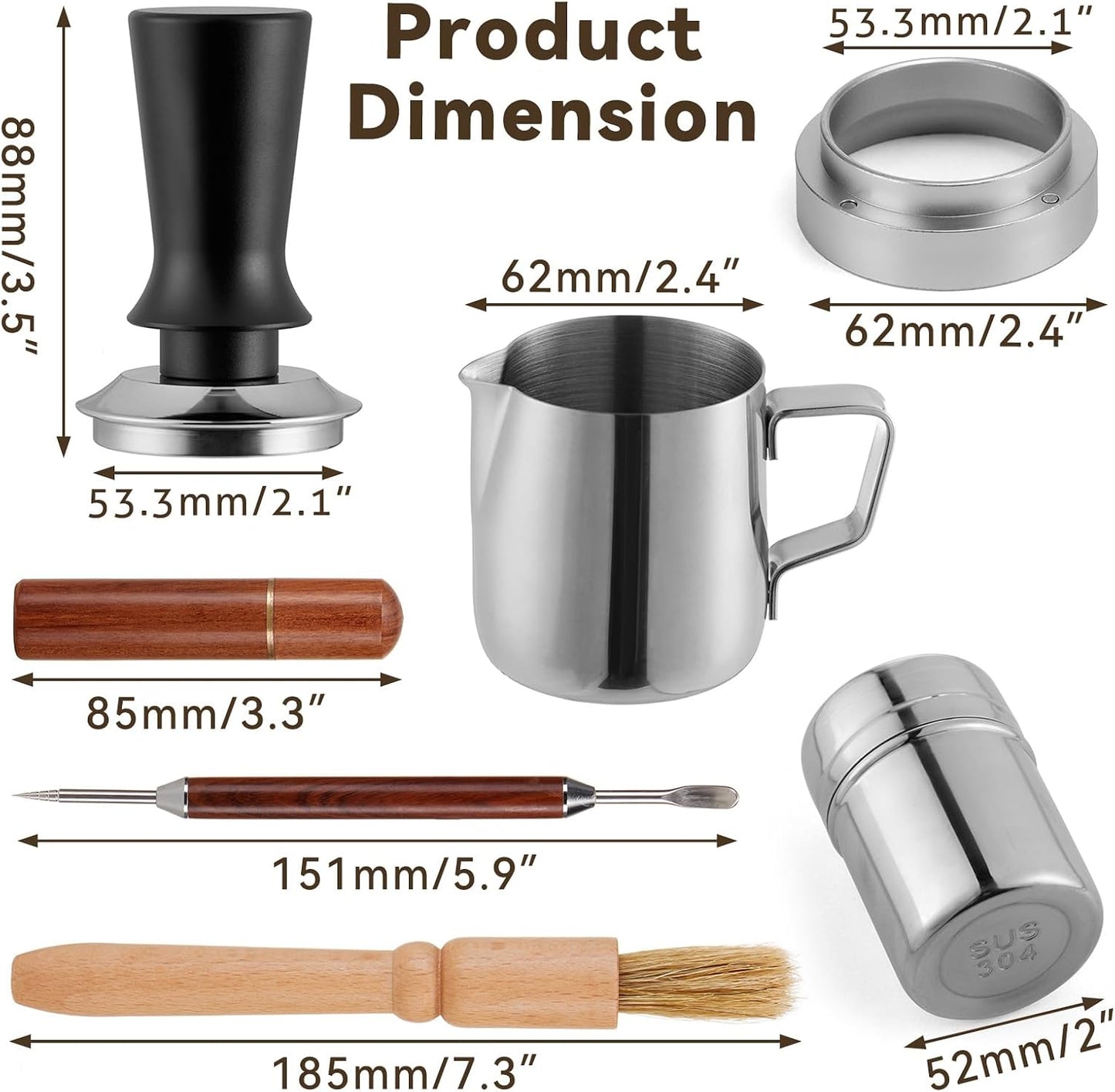 24pcs Espresso Accessories Kit, Espresso Tools Set for Coffee Machine, Spring-Loaded 304 Stainless Steel Base 30lbs Coffee Calibrated Tamper Tools for Enjoying cafes Home Office hotels(53mm)