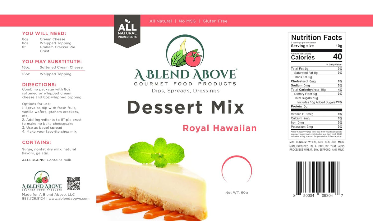 A Blend Above Royal Hawaiian Cheesecake Mix - No-Bake Desserts, All Natural, Gluten Free, No MSG - Instant Dessert Mix, Fruit Dip, Bagel Topping, Frosting, Cheesecake Filling - Makes 16 Oz (Pack of 3)