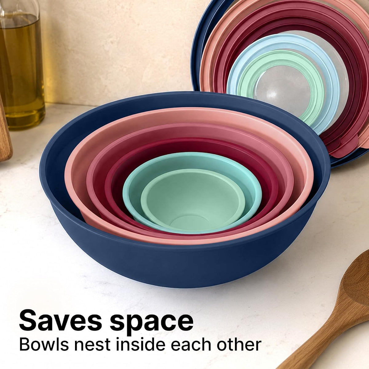 Zulay Kitchen 12 Piece Plastic Mixing Bowls with Leak-Proof Lids Set - Microwave and Freezer Safe Kitchen Mixing Bowls for Preparing, Serving and Storing - Large Nesting Bowls (Cotton Candy Ombre)