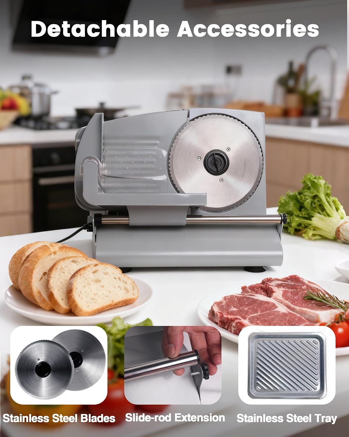 Pterying 200W Electric Meat Slicer, 2 Removable 7.5" Stainless Steel Blades
