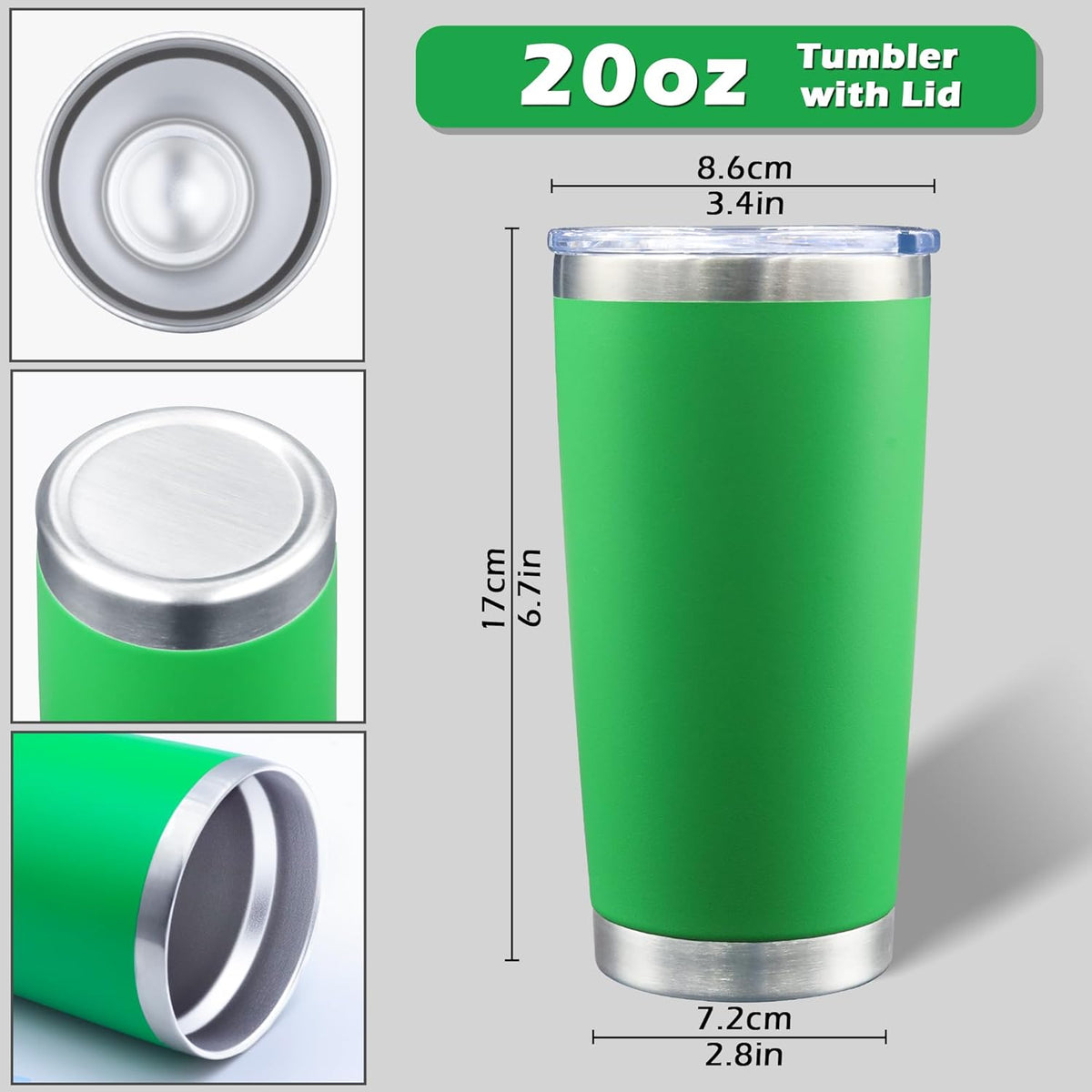 20oz Tumbler Bulk Stainless Steel Tumblers with Lid Vacuum Insulated Double Wall Travel Coffee Mug Powder Coated Tumbler Cup for Hot and Cold Drinks(Green, 6 pack)