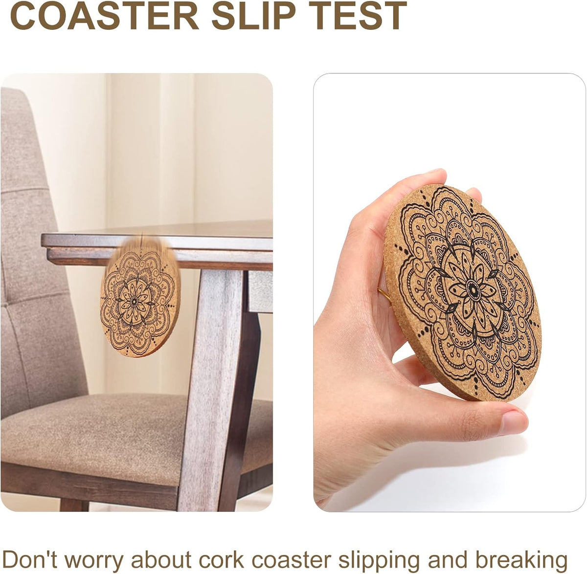 Cork Coasters for Drinks Absorbent Non Slip 12pcs 4 Inch India | Coaster for Coffee Table Housewarming Gifts for New Home Present for Friends, Living Room Decor, Apartment Decor, Elegant