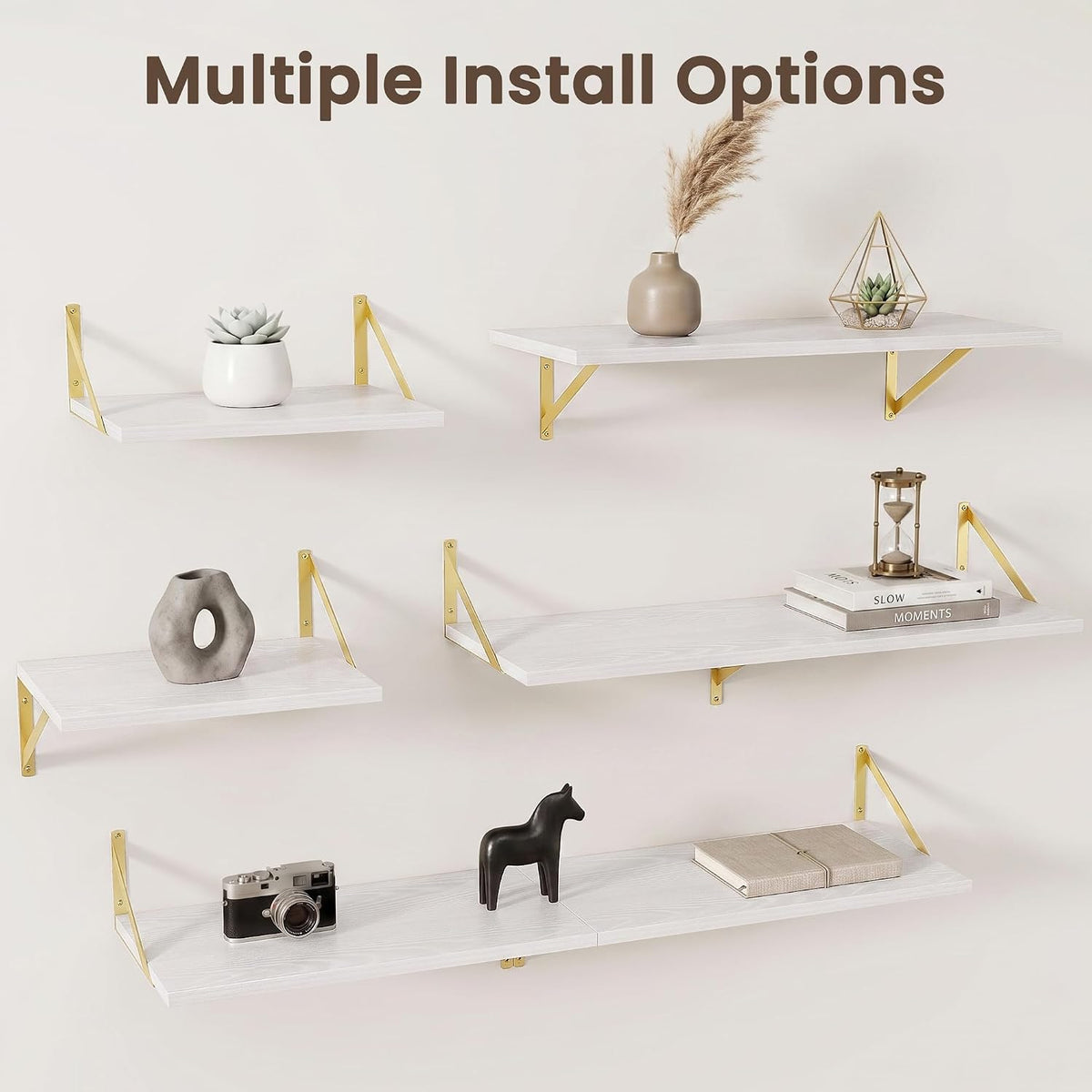 Dreamland Wall Mounted Floating Shelves Set of 2, 16x12, White&amp;Gold