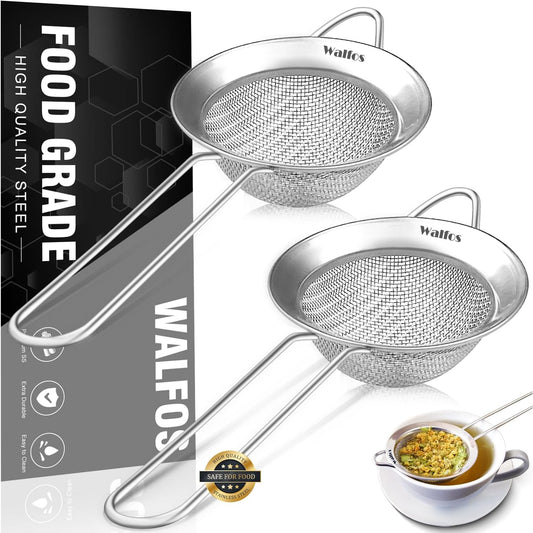 Walfos Small Fine Mesh Tea Strainer, Mini Stainless Steel Sieve with Handle, 2.8 Inch Kitchen Metal Sifter Strainers for
