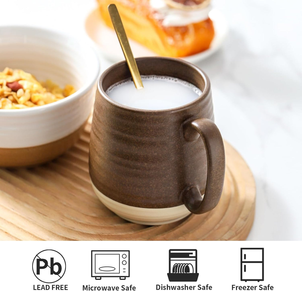 HASENSE Large Ceramic Coffee Mug, 20 Oz Beige Stoneware Cup with Comfortable Handle, Farmhouse Mug for Coffee, Tea &amp; Cocoa, Dishwasher &amp; Microwave Safe, Brown