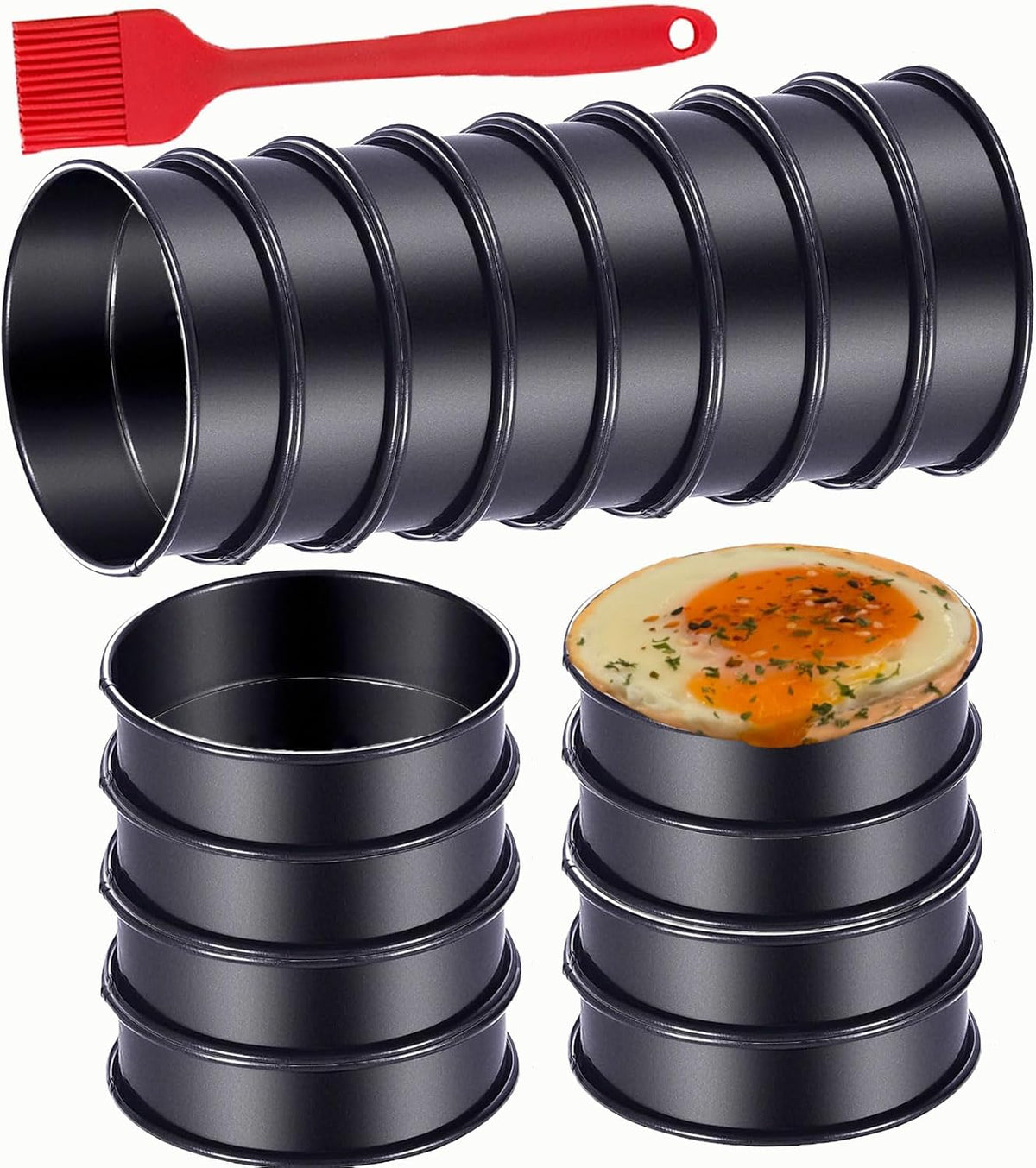 DATANYA 16Packs Crumpet Rings NONSTICK English Muffin Rings 4 Inch - Stainless Steel Double Rolled Tart Rings Upgrade Round Metal Cooking Pastry Ring Molds for baking