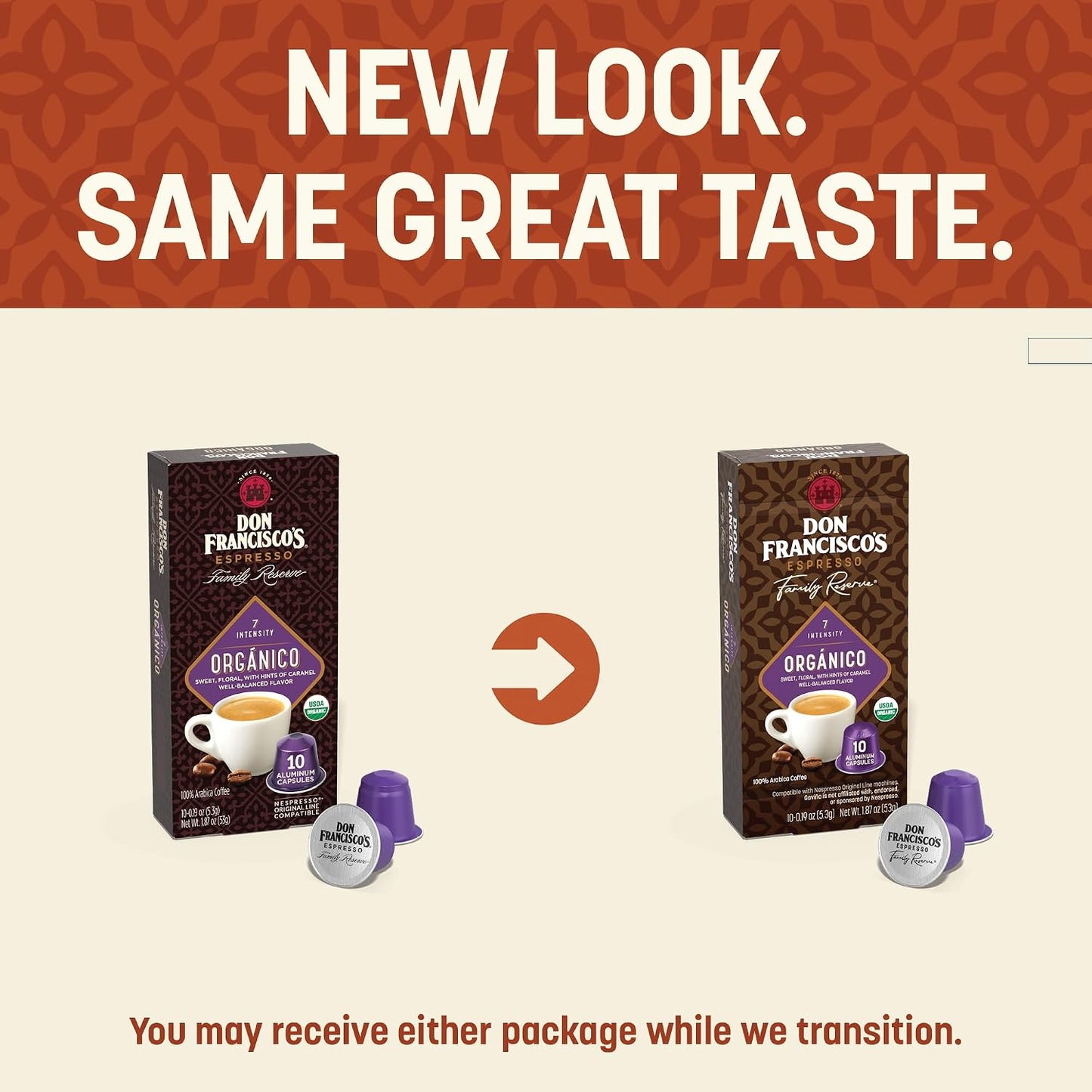 Don Francisco's Organico Espresso Capsules, Dark Roast, 40ct | Compatible with Nespresso Original Machines, 100% Arabica Coffee, Aluminum Capsules, Simple Convenient Mess-Free Espresso