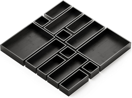 SpaceAid 14-Piece Bamboo Drawer Organizer Storage Boxes Set, Wood Tray Junk Drawer Organizers Multi-Use Divider Bins for