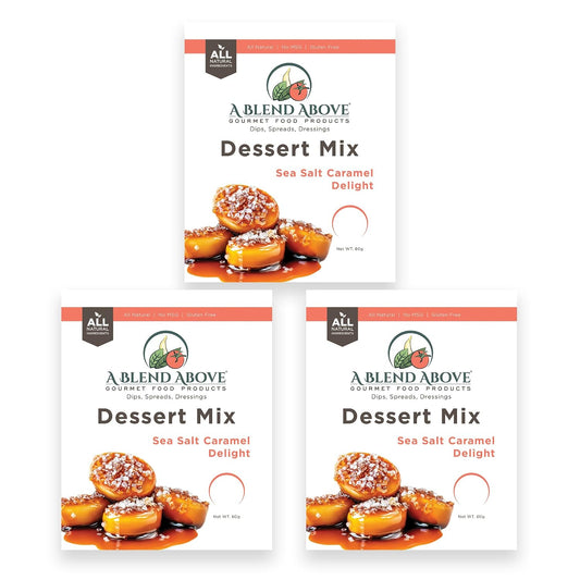 A Blend Above Sea Salt Caramel No-Bake Desserts Mix - All Natural, Gluten Free, No MSG - Instant Dessert Mix, Fruit Dip, Bagel Topping, Frosting, Cheesecake Filling - Makes 16 Oz (Pack of 3)