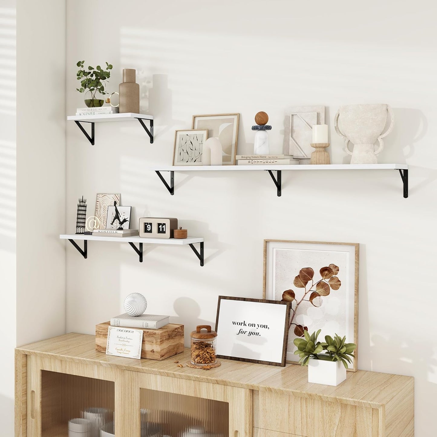 Dreamland White Floating Shelf 36 inch, 36W x 8D Wall Mounted Shelves Set of 2, Wide Display Ledge Shelf with Sturdy Metal Brackets for Living Room, Bathroom, Bedroom and Kitchen