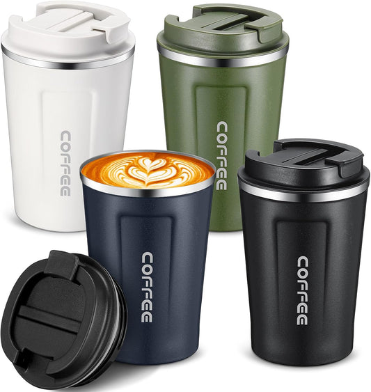 Sieral 4 Pcs 13 oz Travel Coffee Mug Insulated Reusable Coffee Cups with Leakproof Lid Stainless Steel Portable Tumbler for