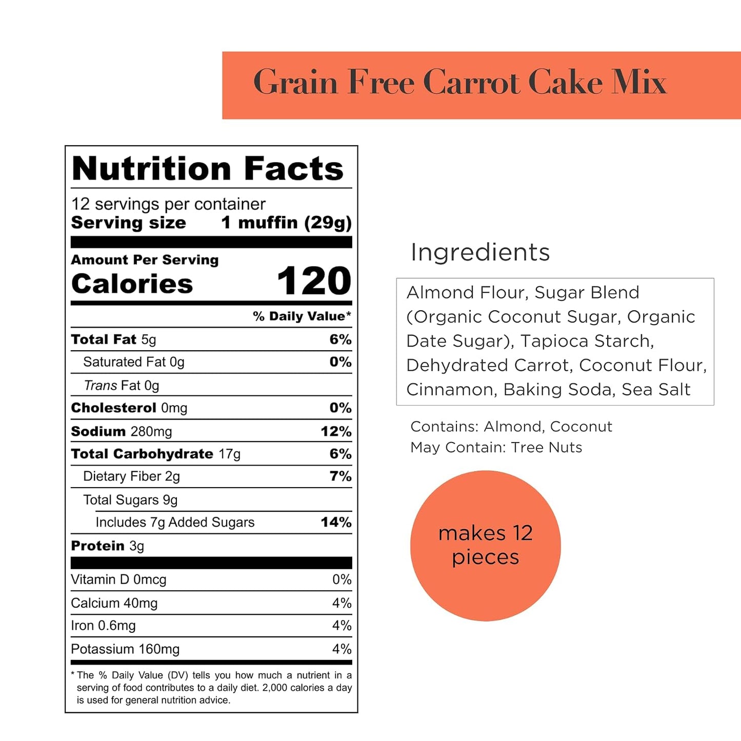 Stellar Eats Grain-Free Carrot Cake &amp; Muffin Baking Mix | Gluten-Free, Dairy-Free, Plant-Based, Paleo-Friendly | Sweetened with Date Sugar | Almond Flour-Based | Makes 1 Loaf or 12 Muffins | 1 Pack