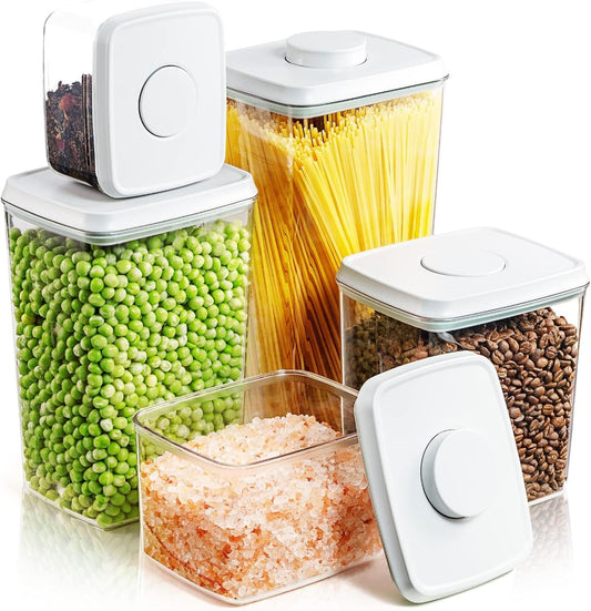 Pop Up Lid Food Storage Containers, Clear Storage Containers for Pantry Airtight Kitchen Containers Storage Set - 5 Pack for