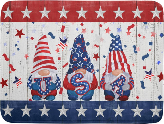 Giwawa 4th of July Gnomes Dish Drying Mat 18x24 inch Patriotic Elf Usa Stars Dish Drainer Mats Independece Day Large