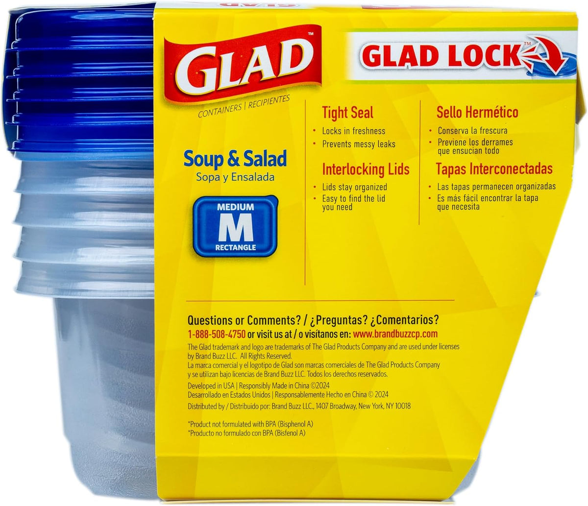 Glad GladWare Medium Rectangle Food Storage Containers, 24 Oz, 5 Ct, 6-Pk