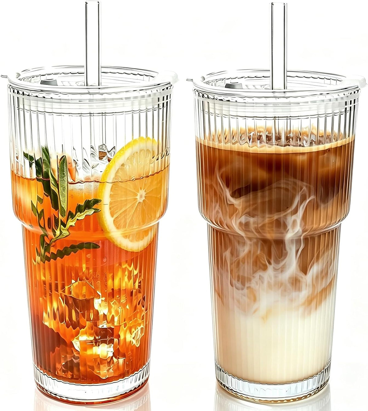 2PCS 20oz Glass Cups with Lids and Straws